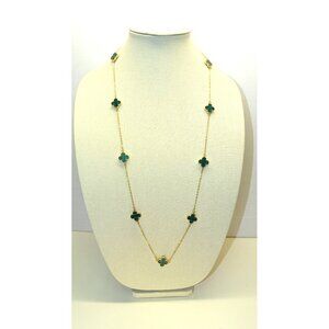 Elegant  Necklace With Green Motifs & Gold Chain - 36 inches